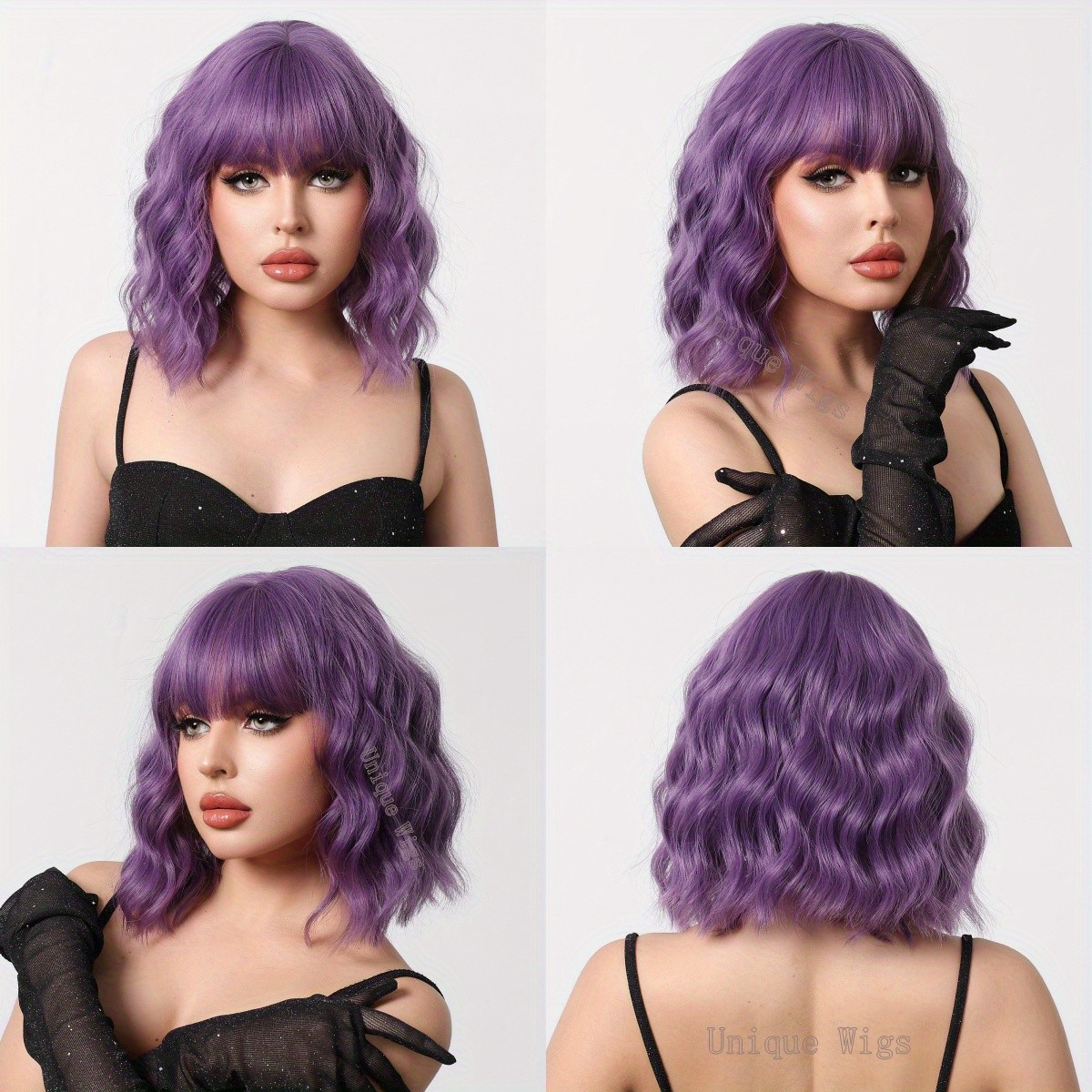 14in Colorful Short Wavy Bob Wig Bangs Synthetic Hair Wig Cosplay Party Fashion