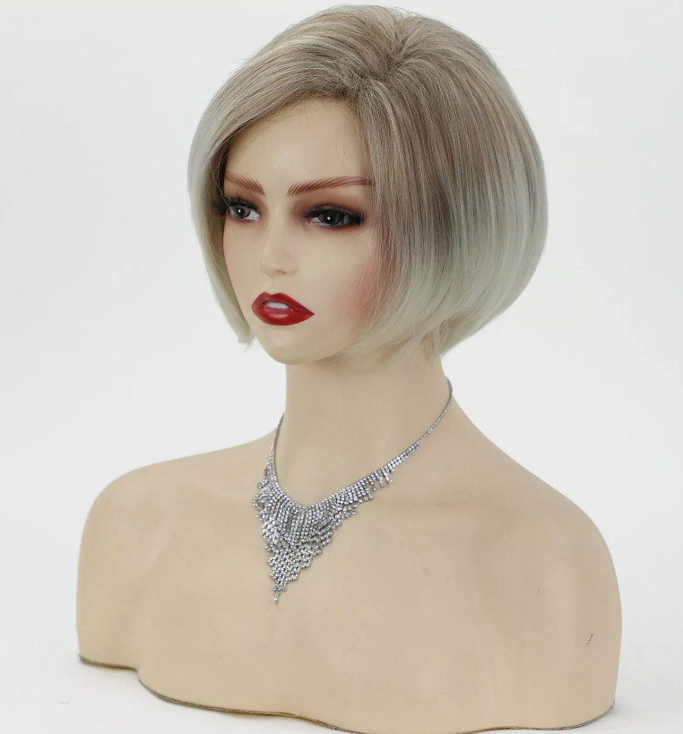 Japanese Short Bob Wigs for Women Ash Blonde Ombre Hair Fancy Dress Party Wig