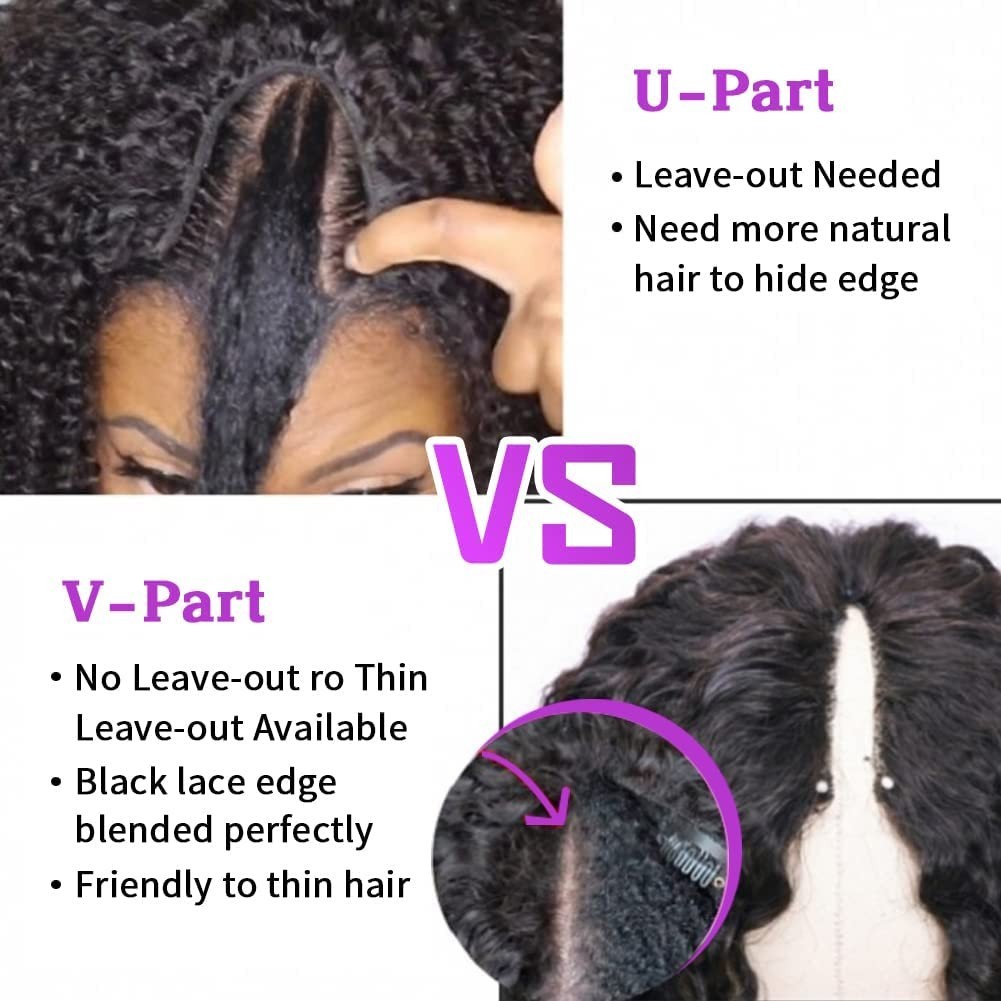 V Part Wigs Human Hair Kinky Curly Upgrade U Part Wig Human Hair Wig For Women