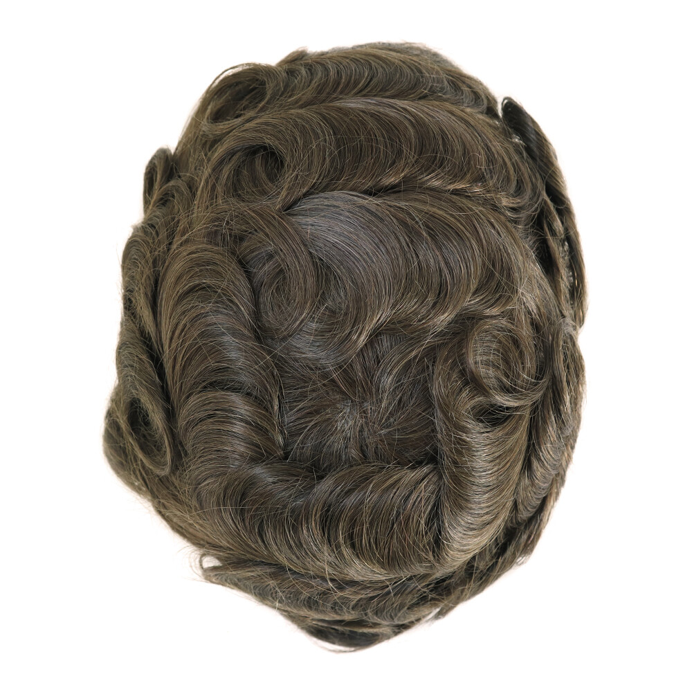 Mens Toupee Thin Skin Human Hair Replacement System 0.08mm Knotted Hair Pieces