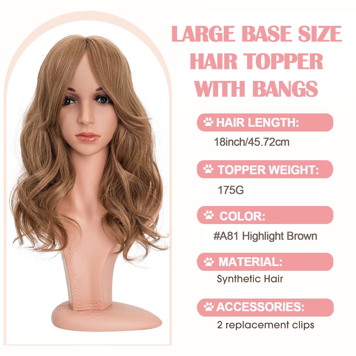 18″ Free Part Women Topper Real As Human Hair Top Toupee Piece Clip in Hairpiece