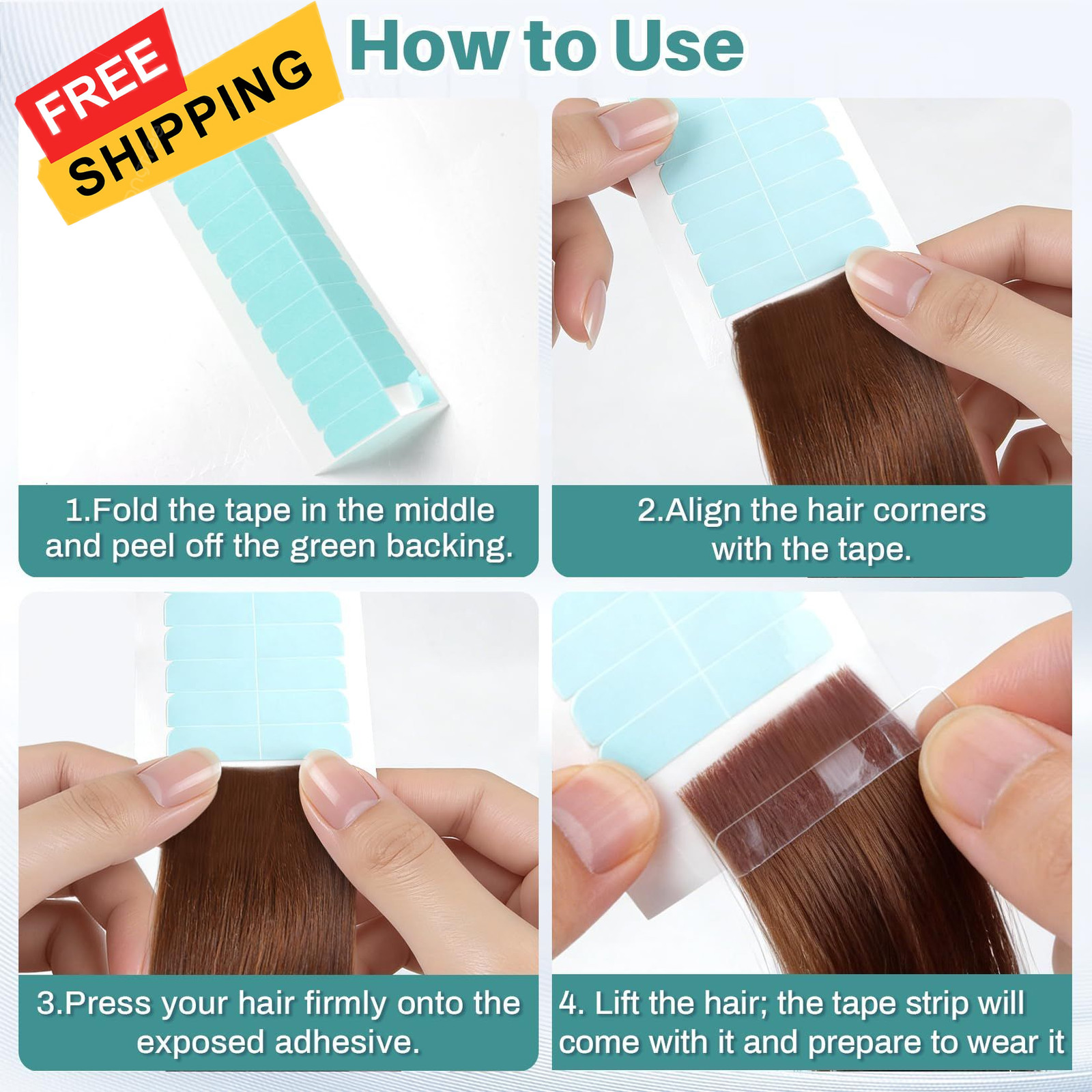 RAQEHO 144Tabs Hair Extension Tape – Strong Hold Invisible 4cm x 0.8cm