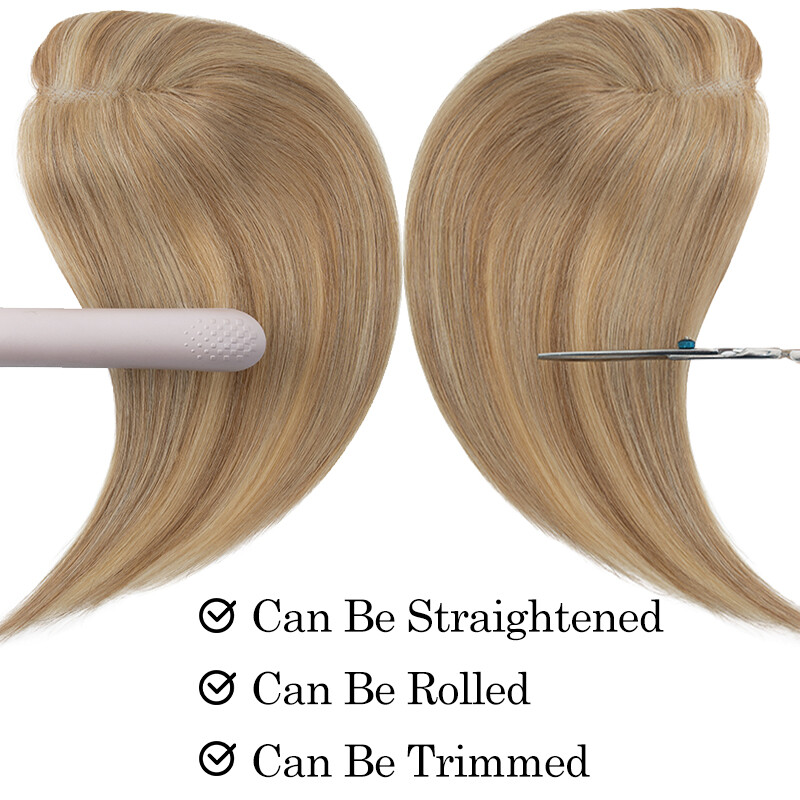 100% Remy Human Hair Extensions Clip In Silk Base Hairpiece Topper Free Part