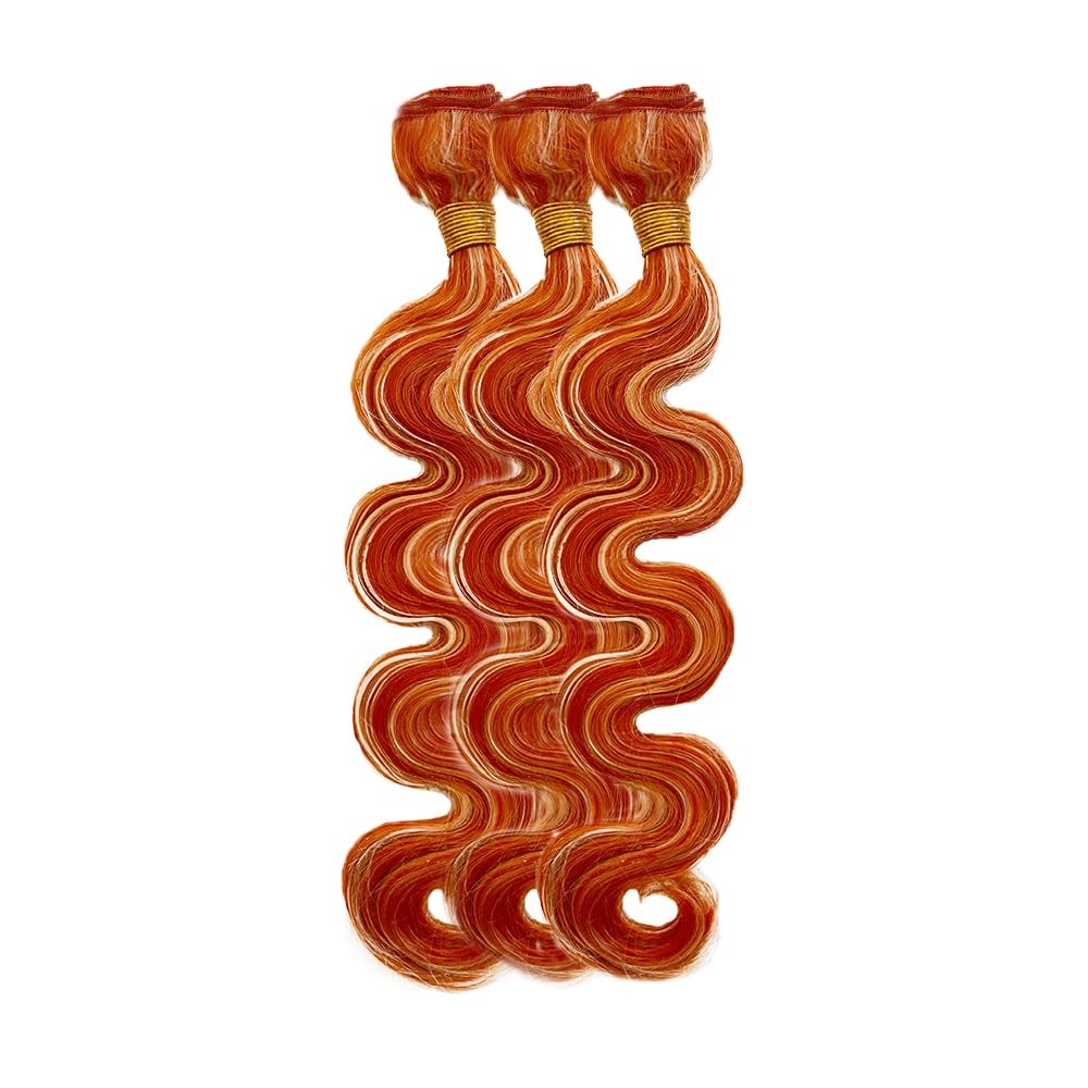 Muaowig Orange Body Wave Bundles Highlight Human Hair Bundles 34 34 34 Inch