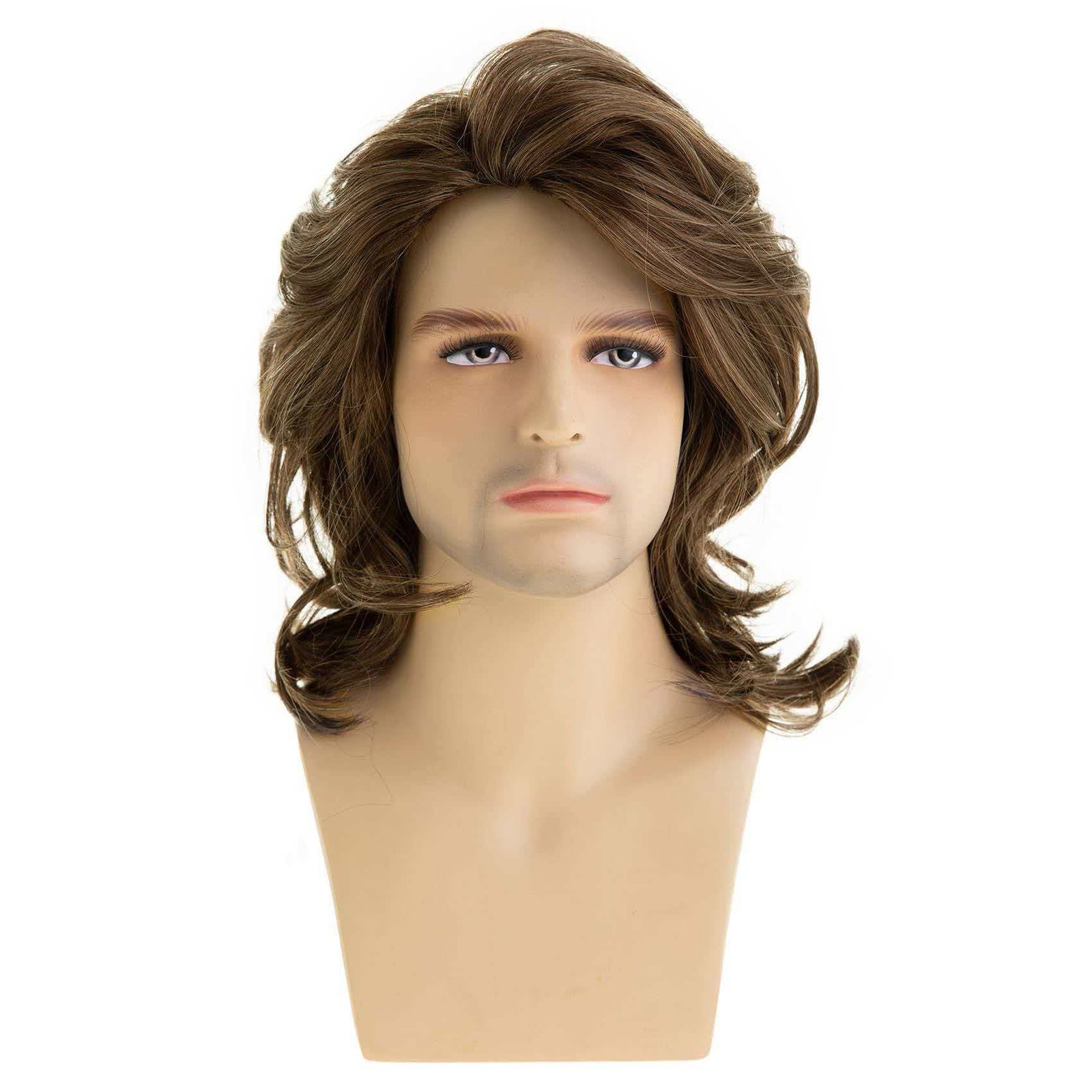Men’s 12in Brown Wavy Short Wig Full Cosplay Heat Resistant Synthetic Party