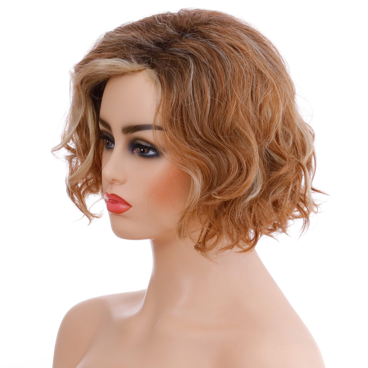 Blonde Gold Brown Short Natural Wavy Curly Blonde Wig Women’s Synthetic Hair
