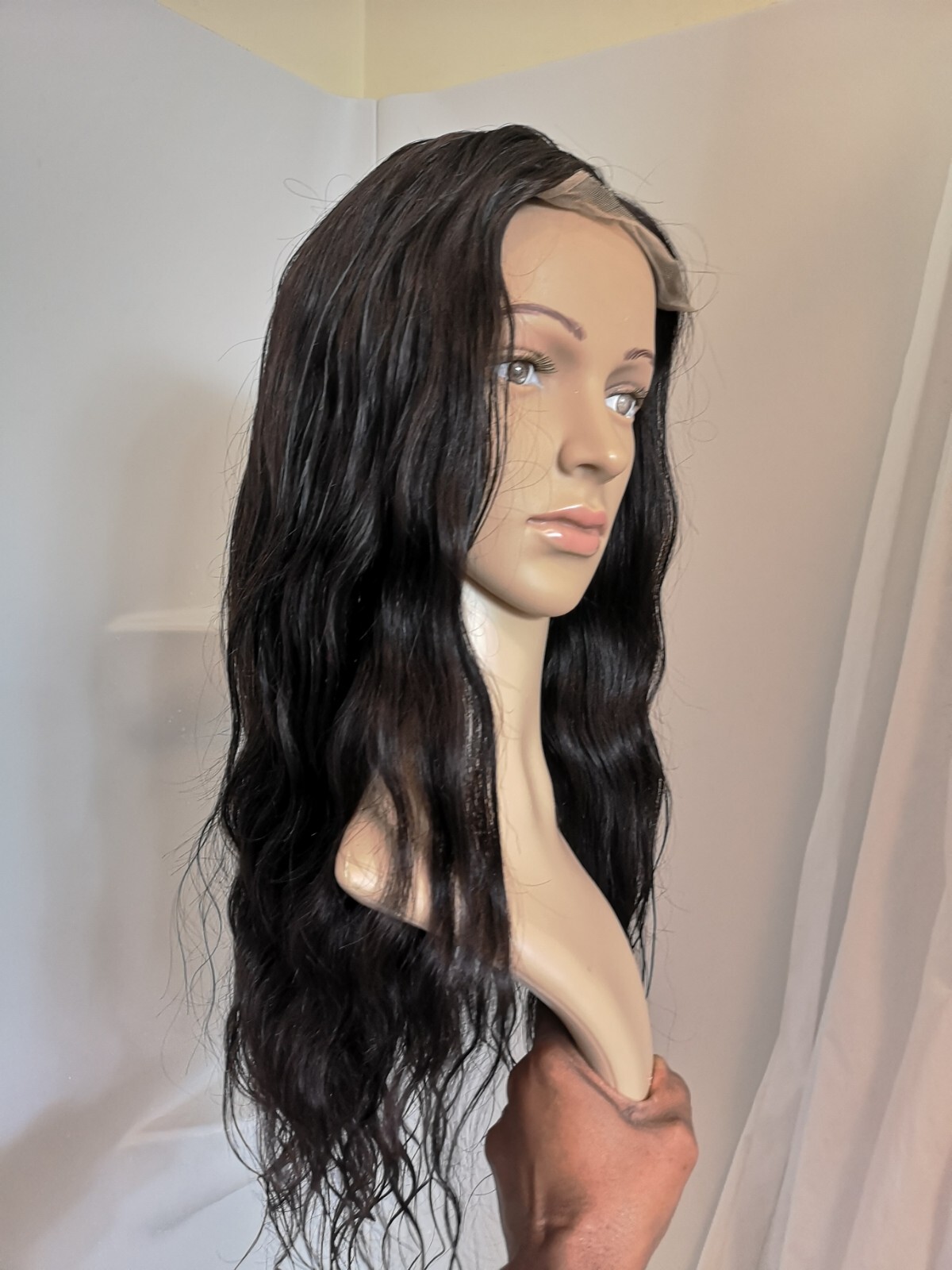 Custom High Quality Sexy 22”Human Hair 4×4 Swiss Front Lace Wig 1B