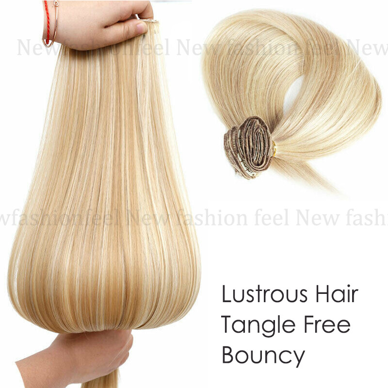 US Extra Thick Remy 100% Human Hair Extensions Clip In Full Head Double Weft 18″