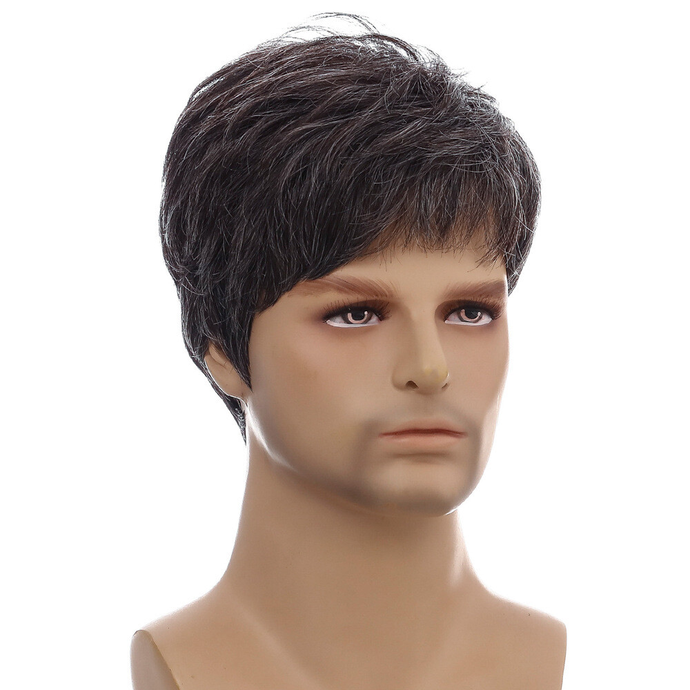 Men Short Black Brown Hair Wigs Synthetic Costume Daily Natural Cosplay Party US