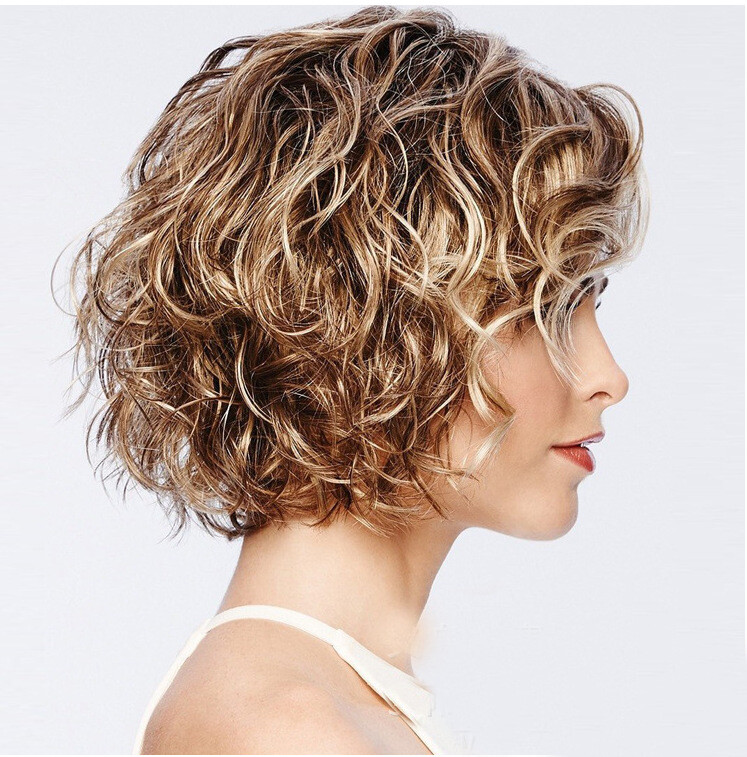 Blonde Gold Brown Short Natural Wavy Curly Blonde Wig Women’s Synthetic Hair