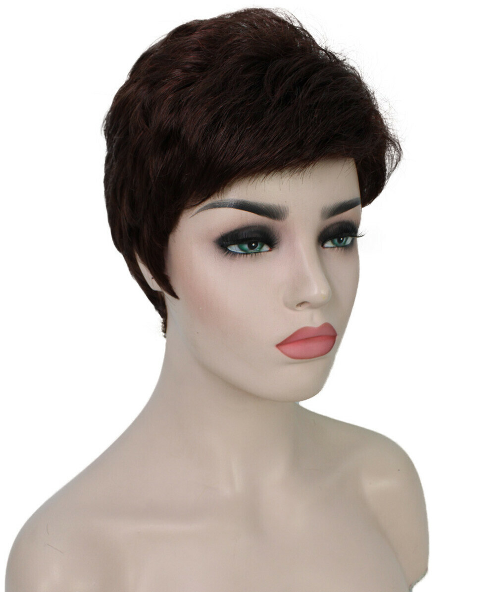 Lucille – Srraight Kanekalon Synthetic Fiber Full Wig, 1.75-3.25 in, Dark Auburn