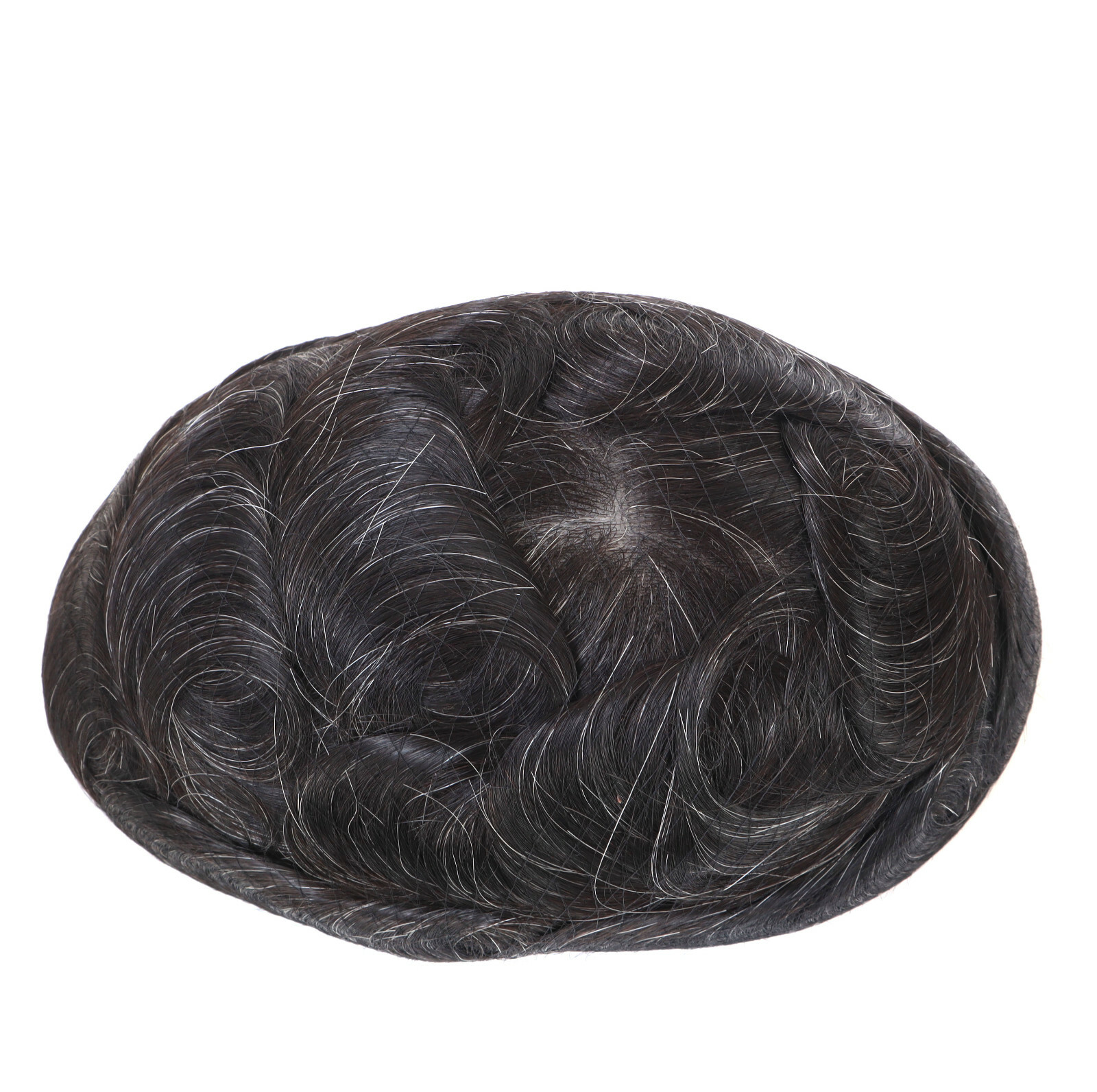 Mens Super Thin Skin V-loop Natural Human Hair Replacement System Toupee #1B10