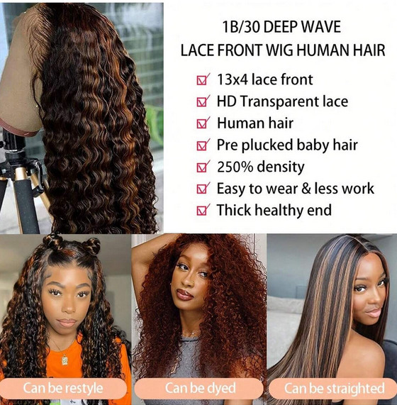 Brazilian 13×4 Water Wave Ombre 1B/30 Transparent Lace Wigs