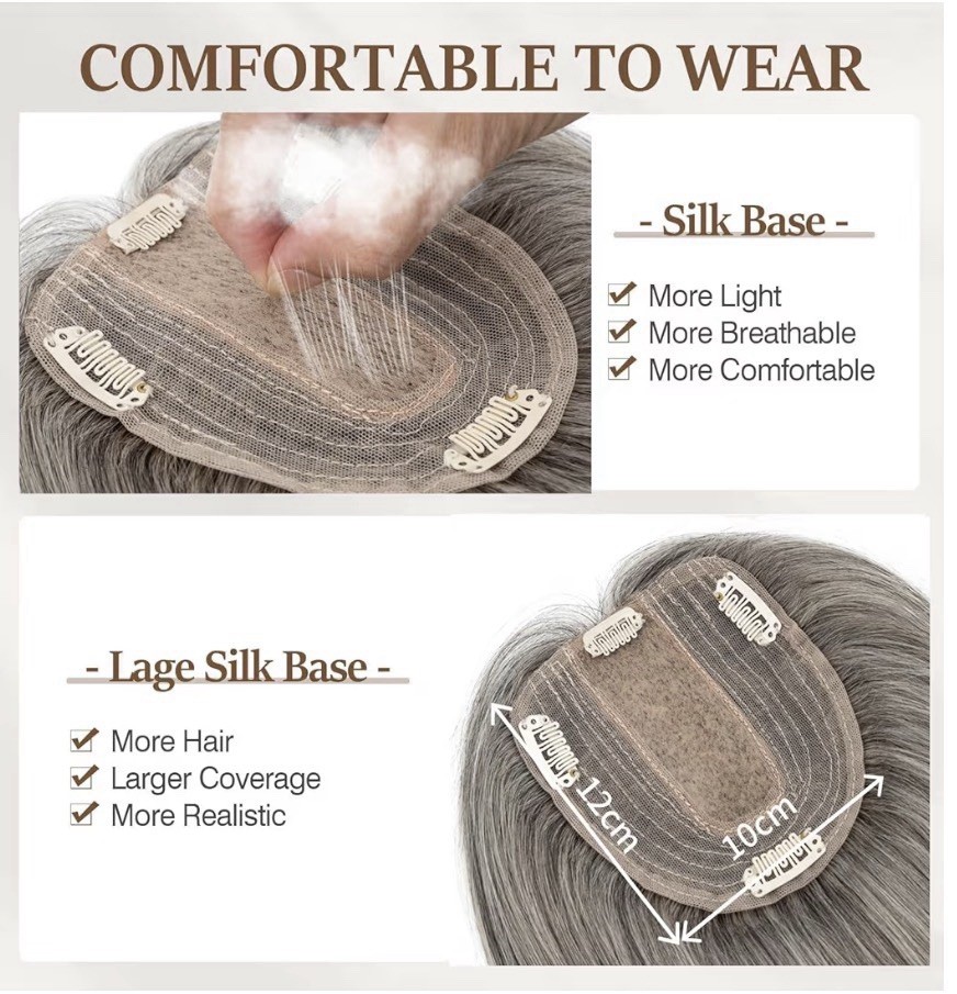 Rich Choices Hair Topper For Women-100% Human Hair-No Bangs-Salt And pepper