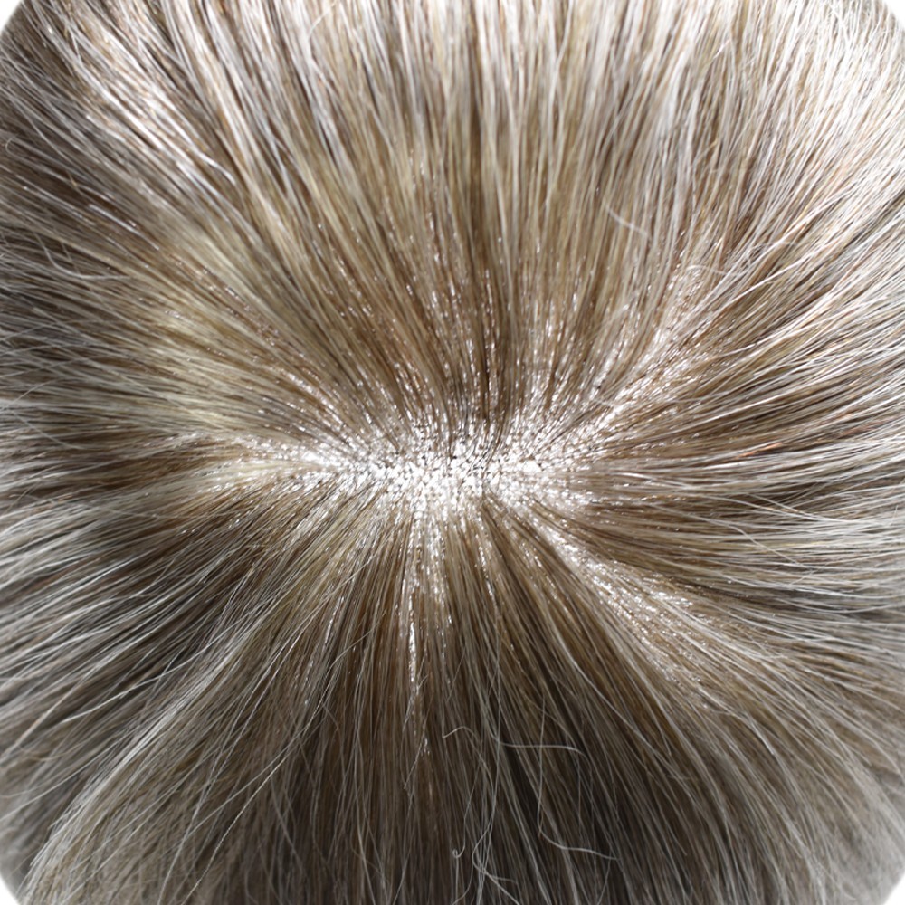 Mens Toupee French Lace Front Hair Piece System Fine Mono Poly Skin Wig for Men