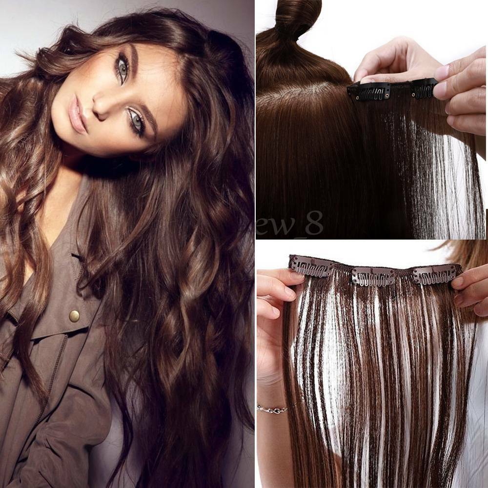 Russian Platinum Clip In Remy Human Hair Extension Full Head 8″-24″ 100% Real US
