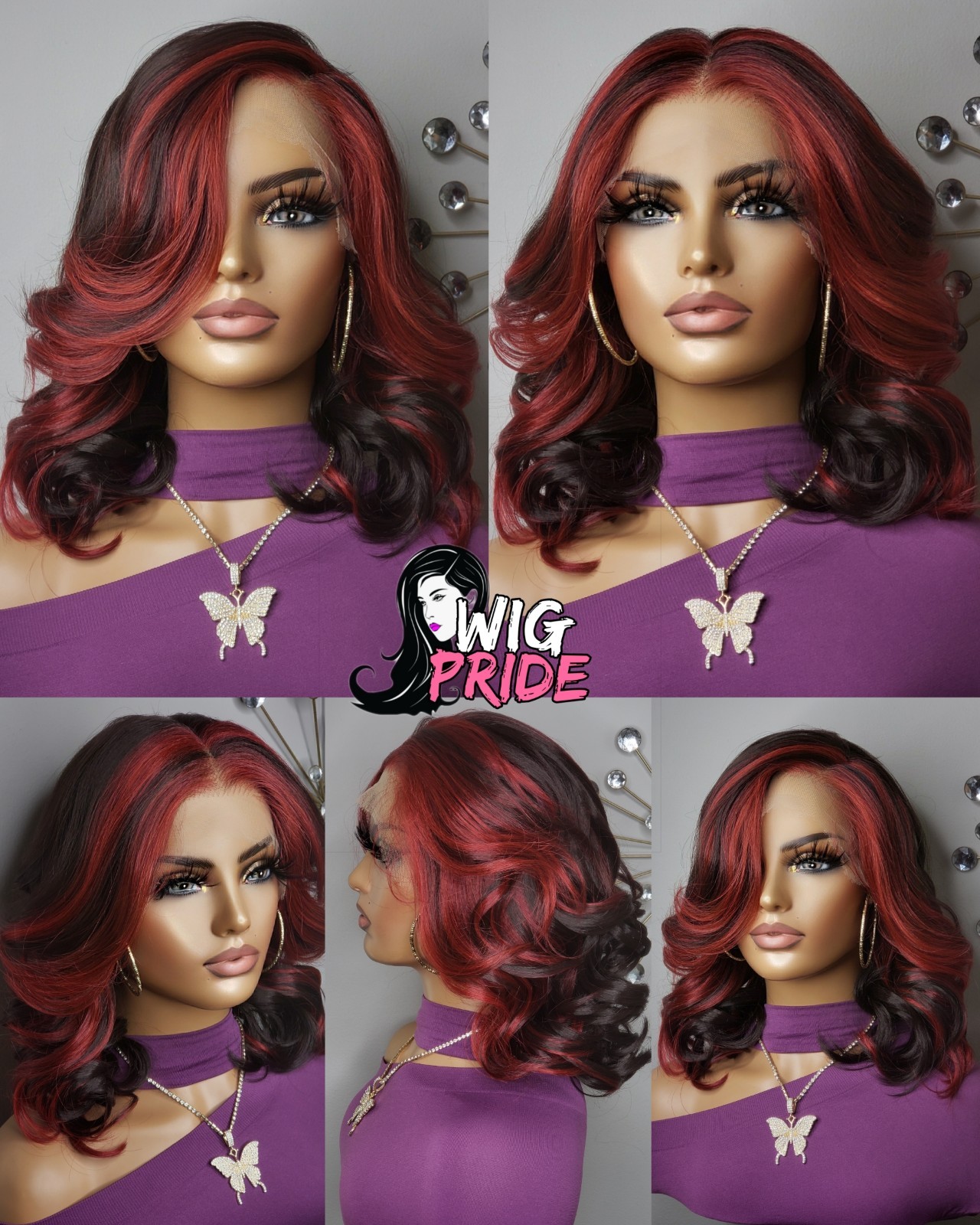 New 99J Red Wine Curly 13×4 Free-Part Lace Frontal Wig Womens Fashion Hair Wigs