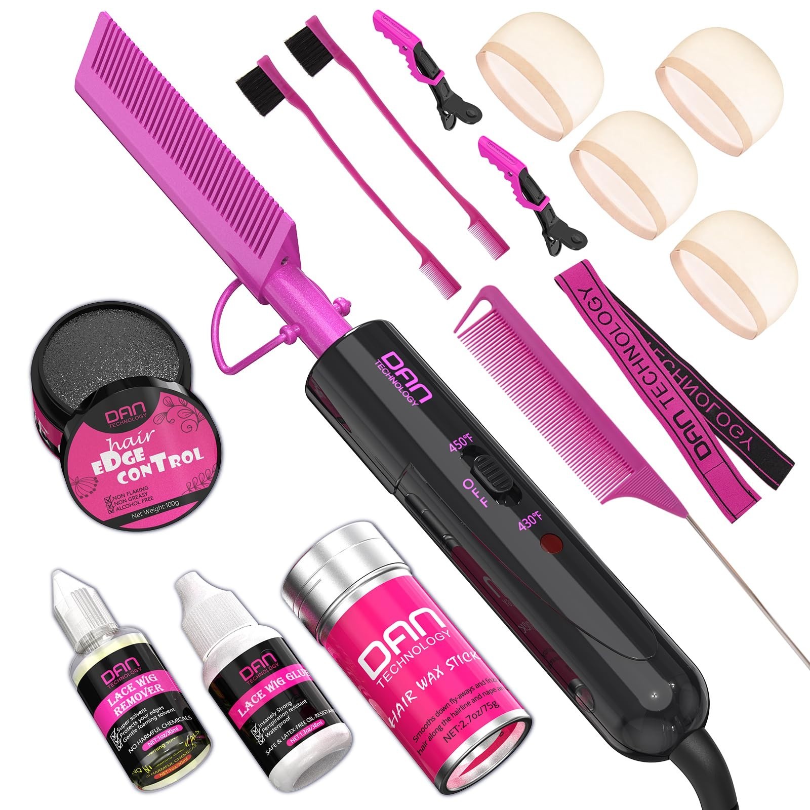 Hot Comb Set & Wig Installation Kit – Glue, Remover, Wax Stick, Edge Control & M