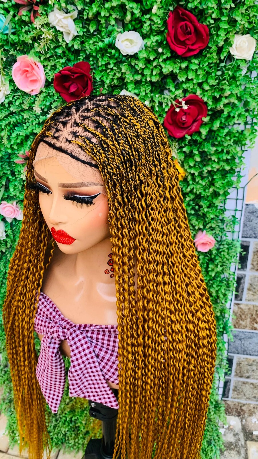 KNOTLESS WATERMELON BRAIDED WIG ON 13*6 LACE CLOSURE 42″