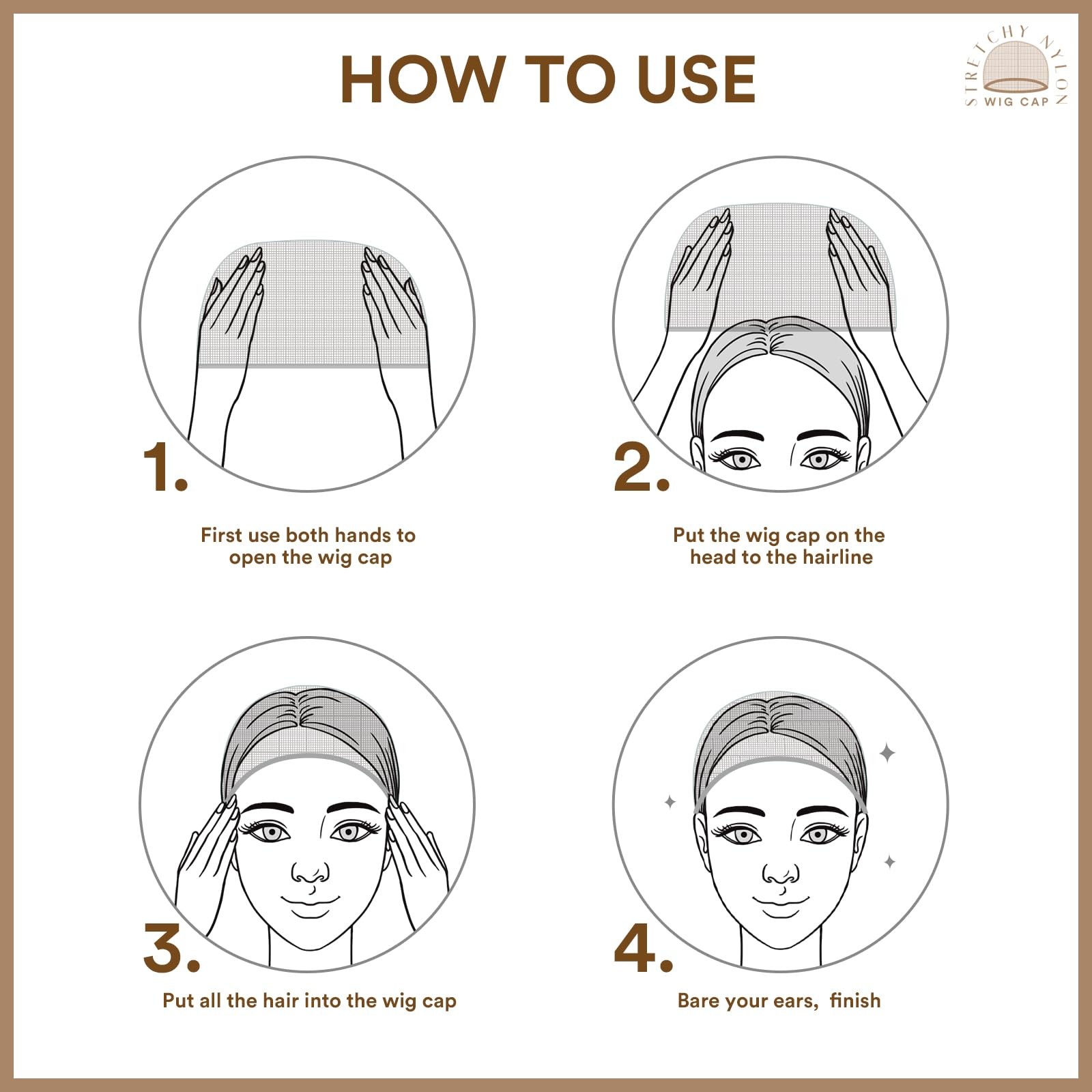 Teenitor Wig Caps, 20 Pack Stretchy Nylon Skin 8.5 Inch x 0.7 Inch, Brown