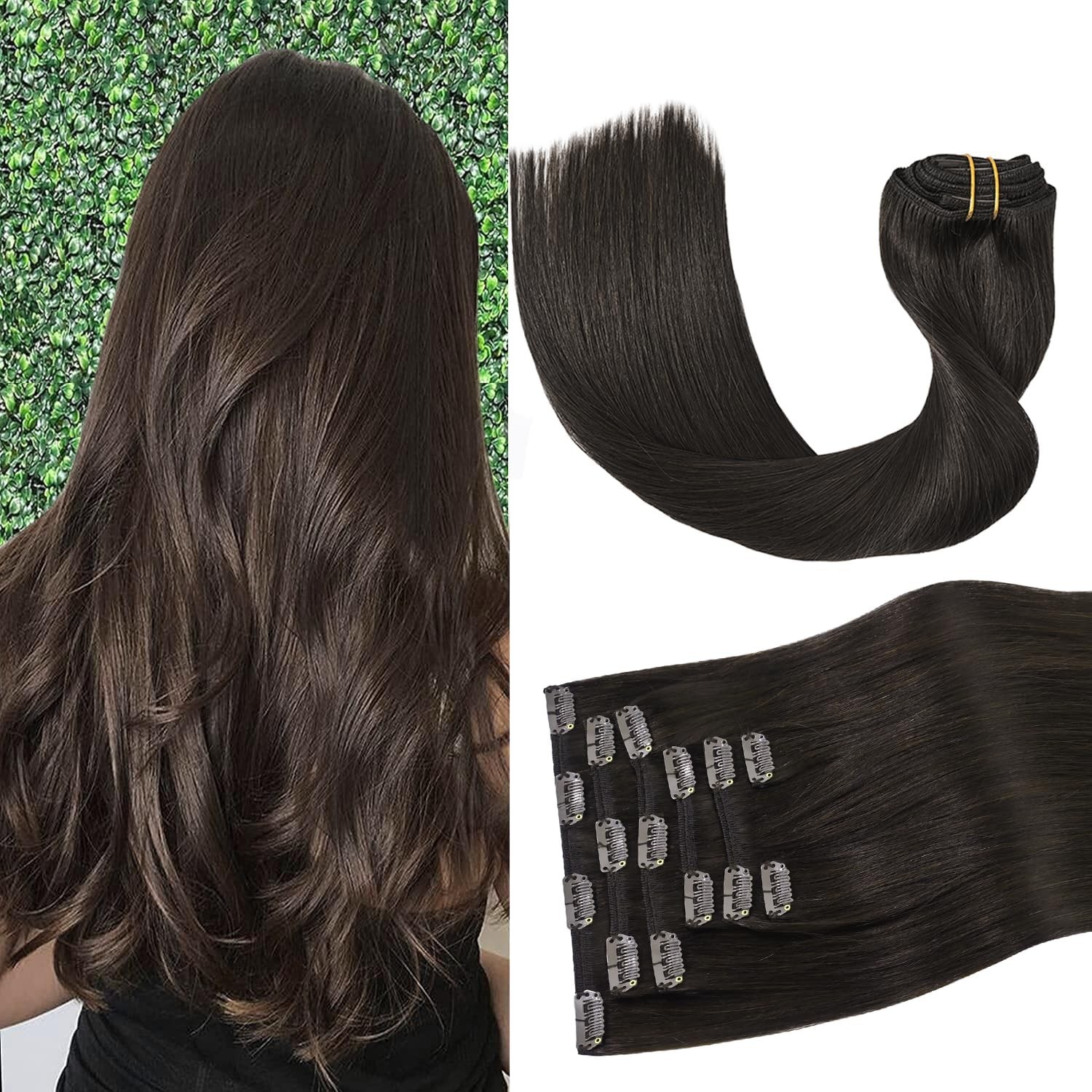 Aison Dark Brown Clip in Hair Extensions Real Human Hair 70G Remy Human Hair …