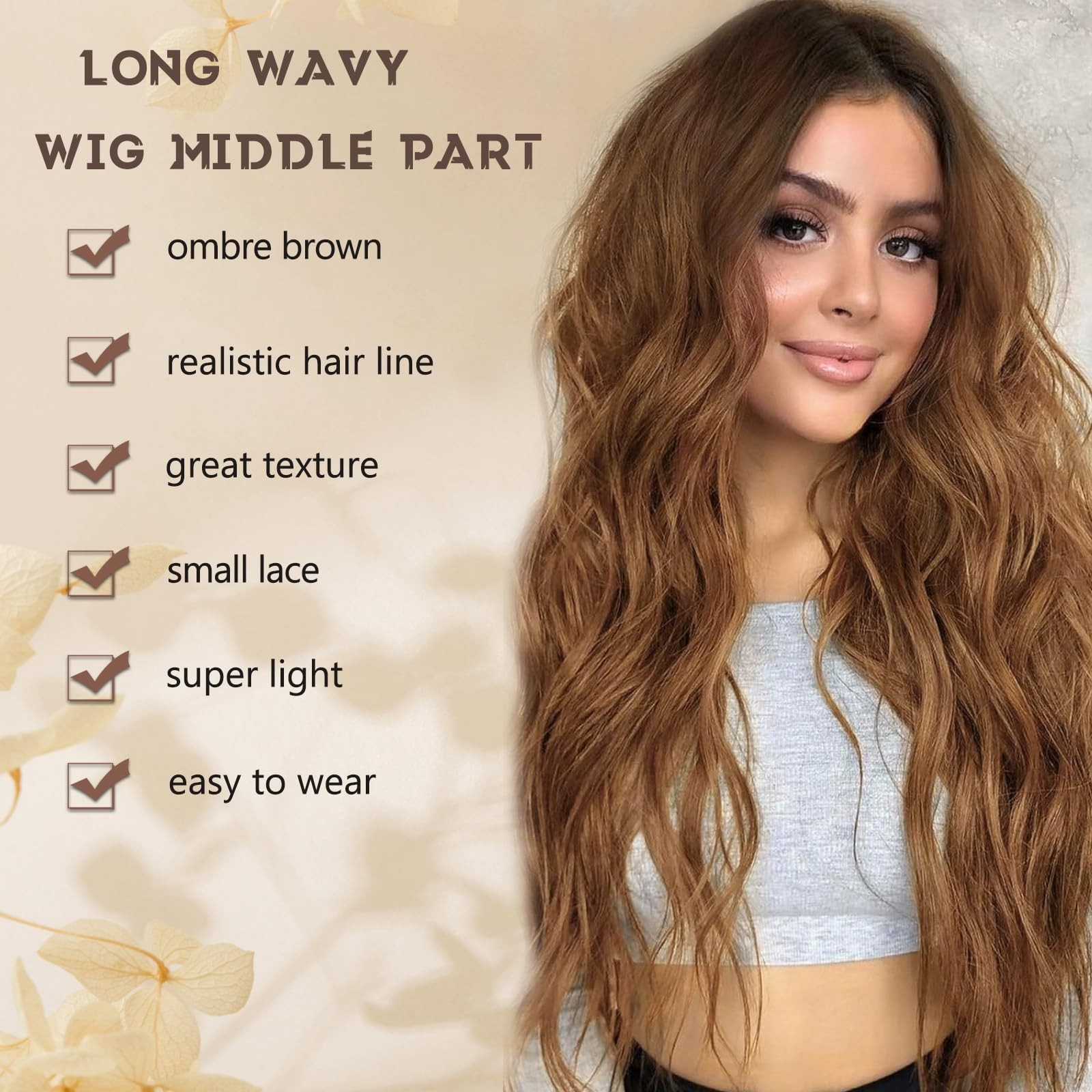 Ombre Brown Wig for Women, Long Ombre Brown Wavy Wig Middle Part 26 Inch Ombr…