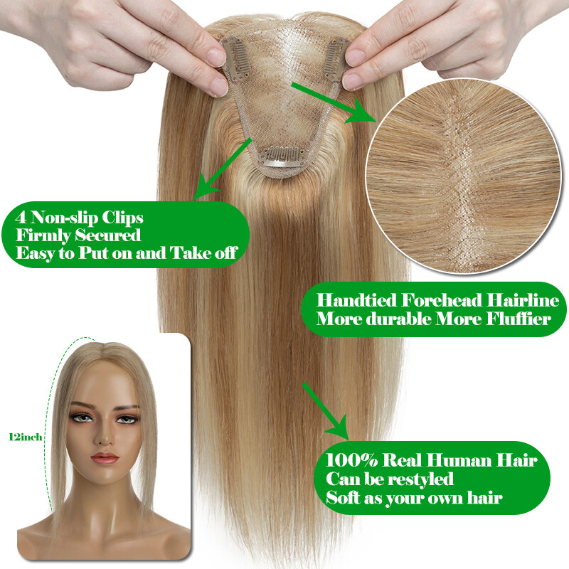 Hand-Tied Lace Hair Topper Clip in 100% Real Human Hair Toupee Hairpiece 8x10CM