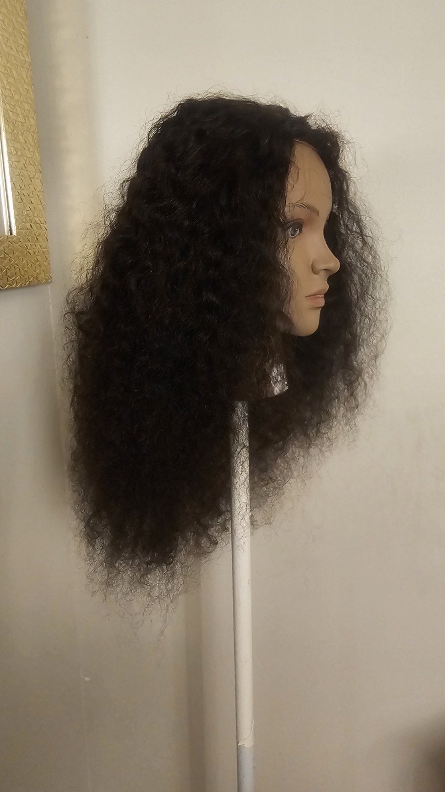 High Quality regular Top Black 20″ curly 100% Virgin Human Hair Lace Wig