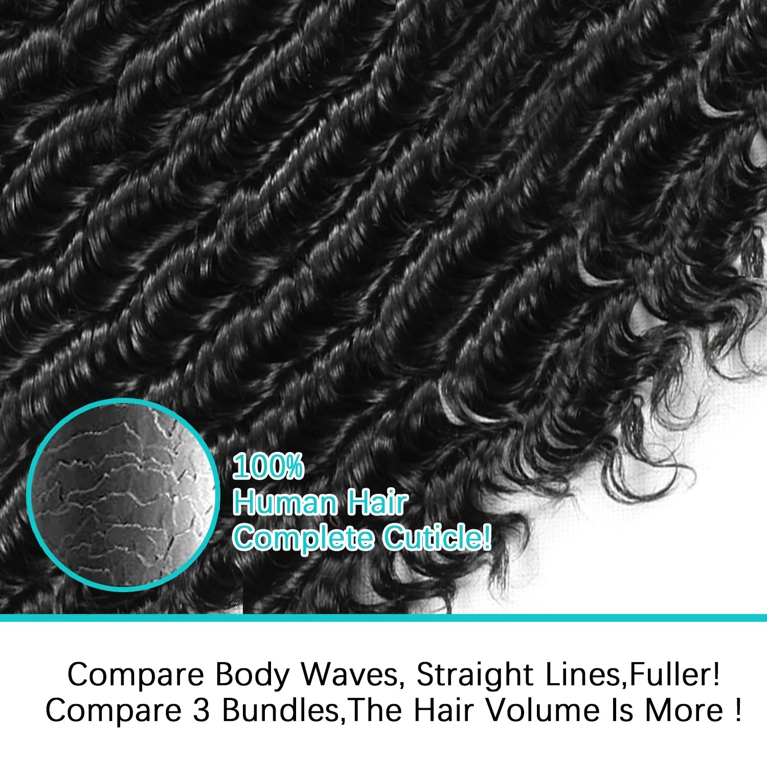 3PCS Luxury Deep Wave 100 % Remy Human Hair Bundles Natural Color Beauty Gift