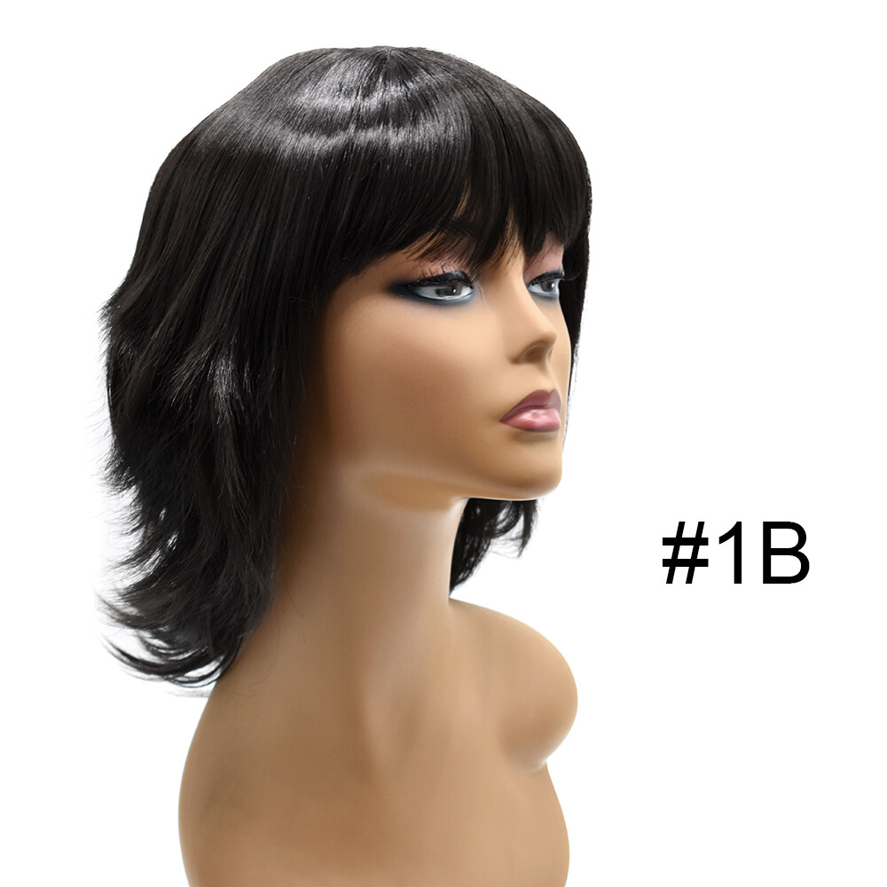 Layered Women Wigs with Bangs Premium Synthetic Shoulder Length Black Brown Hair