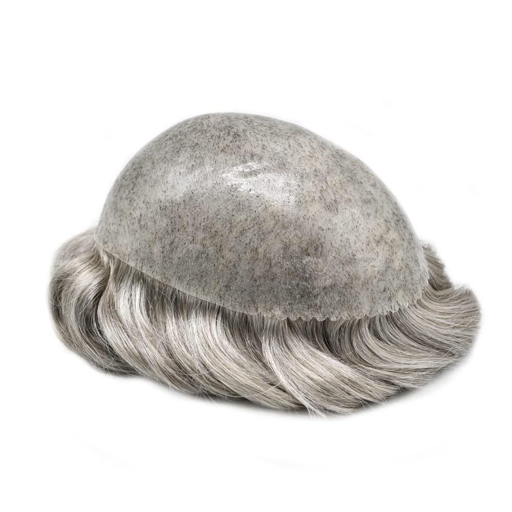 Mens Toupee Human Hair System Replacement Injected Poly Skin Pu Unit Wig for Men