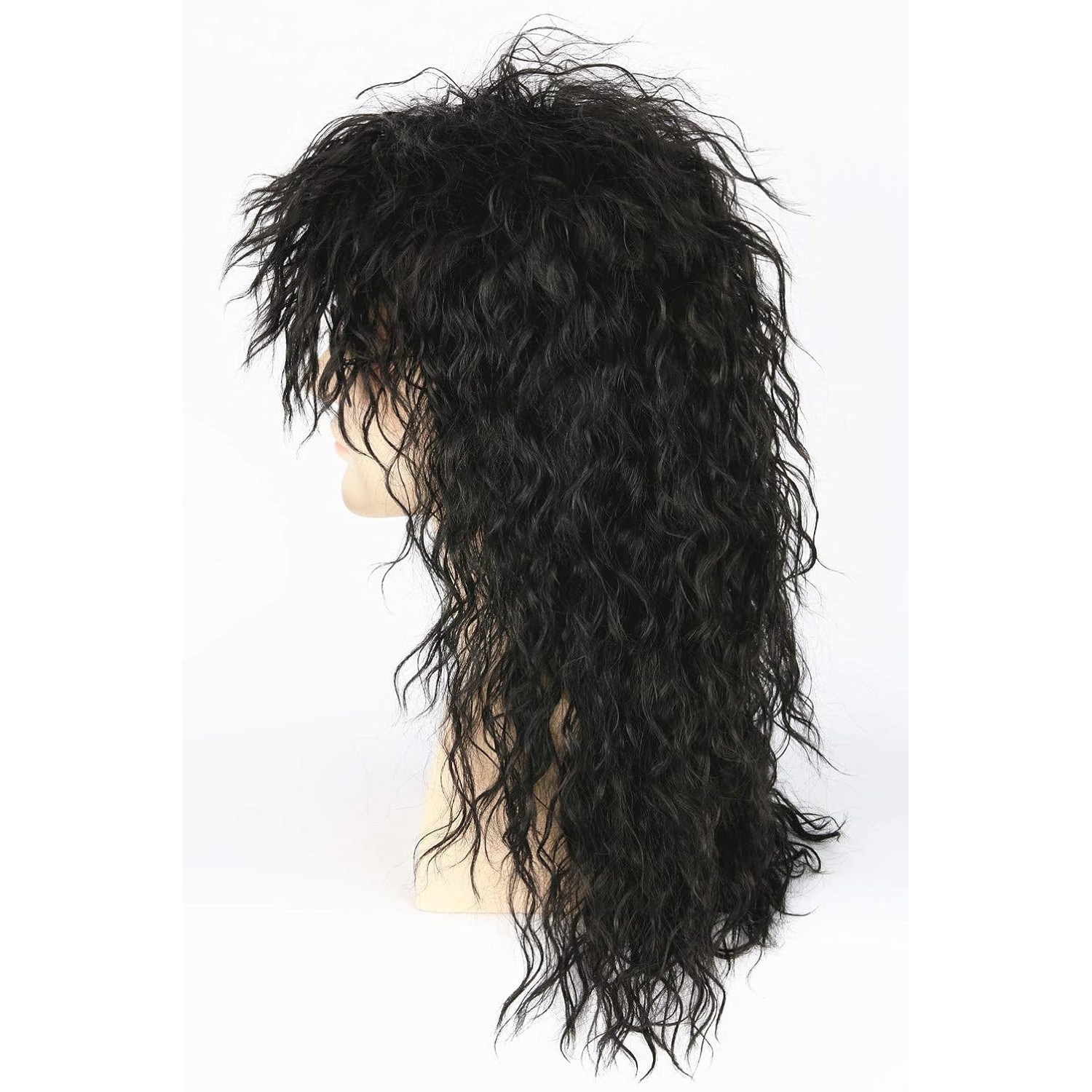 Men 80s Black Mullet Wigs Male Hair Punk Heavy Metal Rocker Wig Ideal for Party
