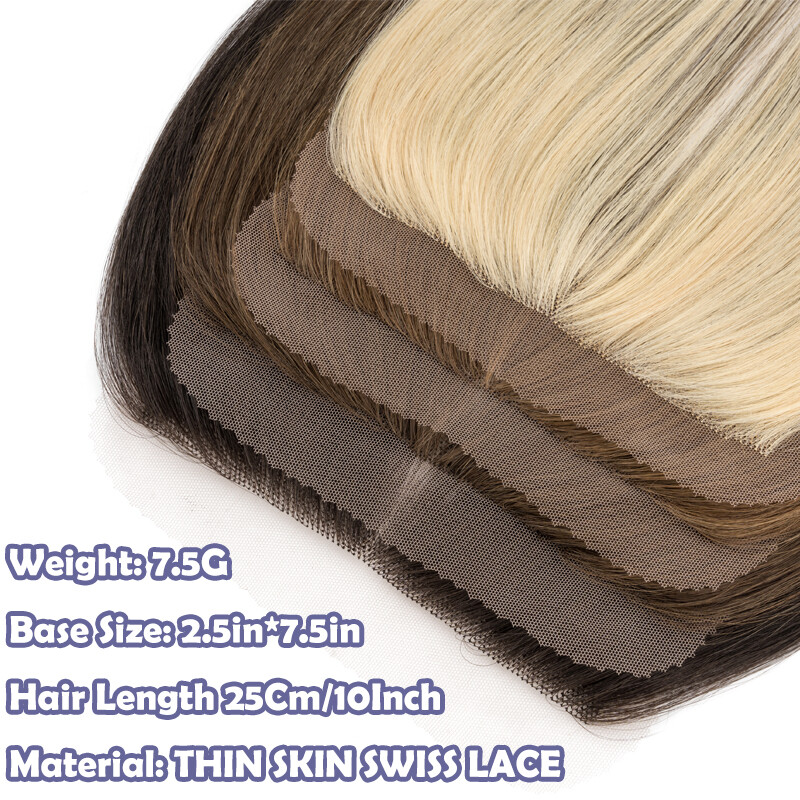 Women Topper REMY 100 Human Hair Toupee Forehead Hairline Lace Base Skin Thin 8A