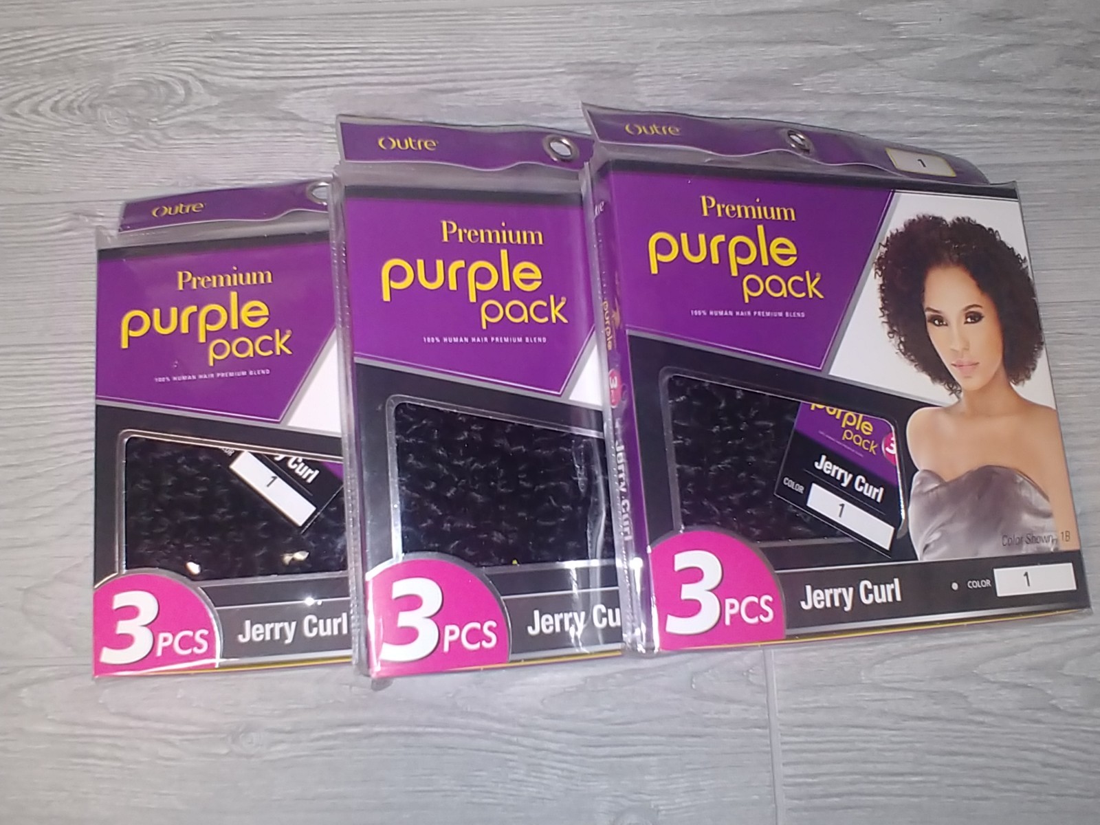 Outre Premium Purple Pack Jerry Curl Hair Extension 3 PCS Color #1 Weaving