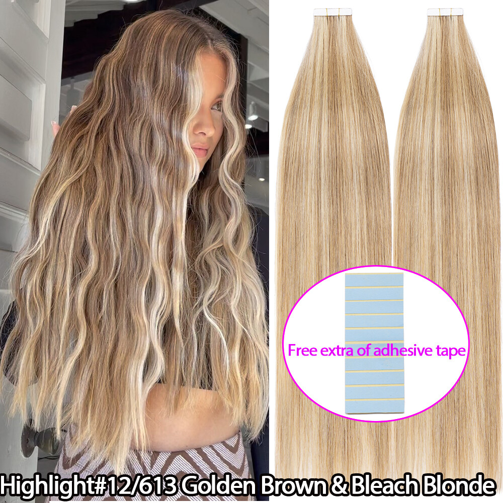 Skin Weft Tape In Remy Human Hair Extensions Thick Invisible Full Head Balayage