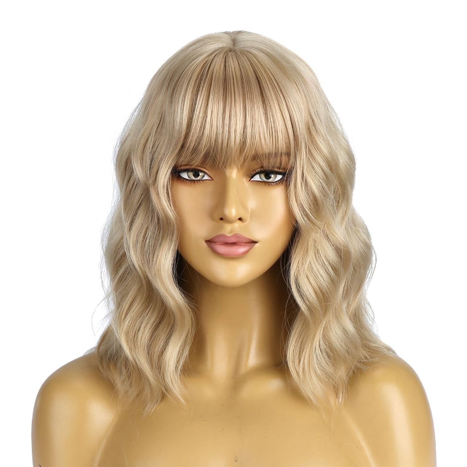 14 Inches Blonde Wig Short Curly Wigs for Women Ash Blonde Synthetic Wigs wit…