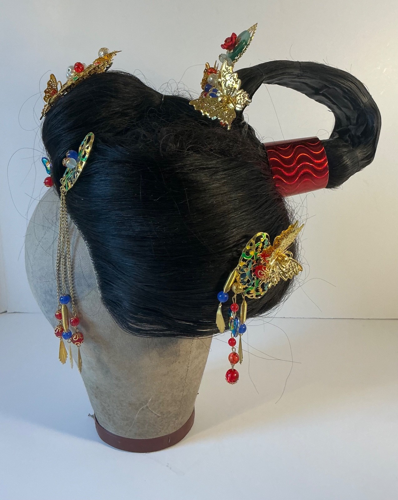 Japanese Traditional KATSURA Japanese Hair Bridal Wig Case with Stand & Kanzashi