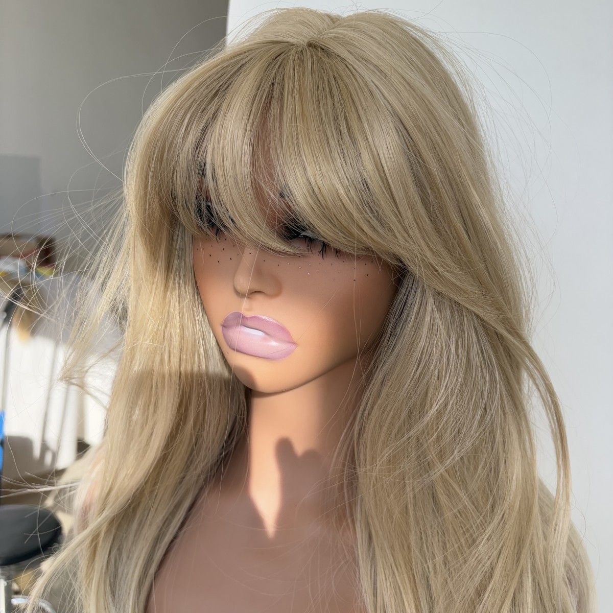 Straight Heat Resistant Synthetic Hair Costume Wig With Bangs Mixed blonde