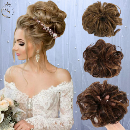 Curly Messy Bun Hair Piece Scrunchie Human Hair Look Updo Extension Ponytail