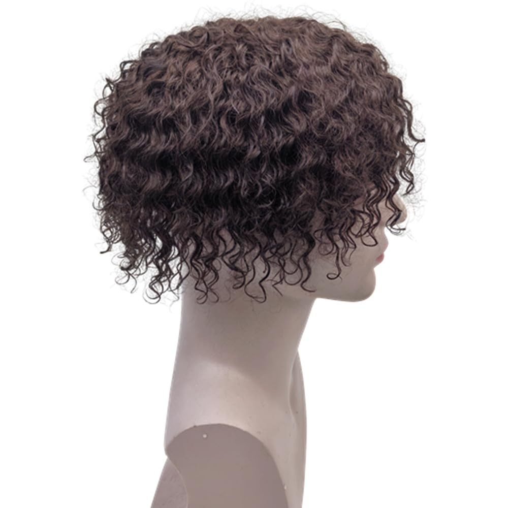 6″ Human Hair Toupee 5mm Spanish Curly Wave Topper 10×8 Dark Brown #2