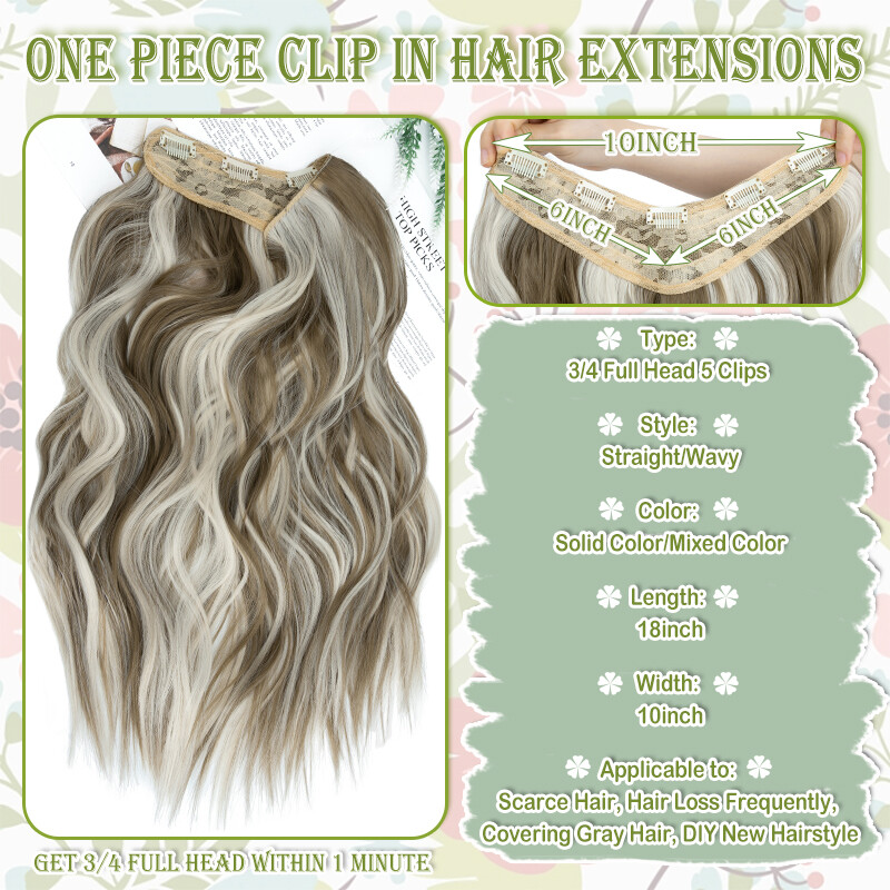 V Shape 5Clips Hairpiece One Piece Extra Thick Clip in Hair Extensions Full Head