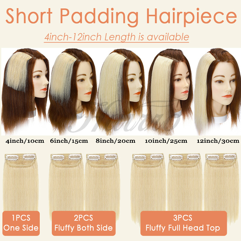 Soft Human Hair Clip In Extensions Thick Mini Padding Hairpiece Patch HAIRRO