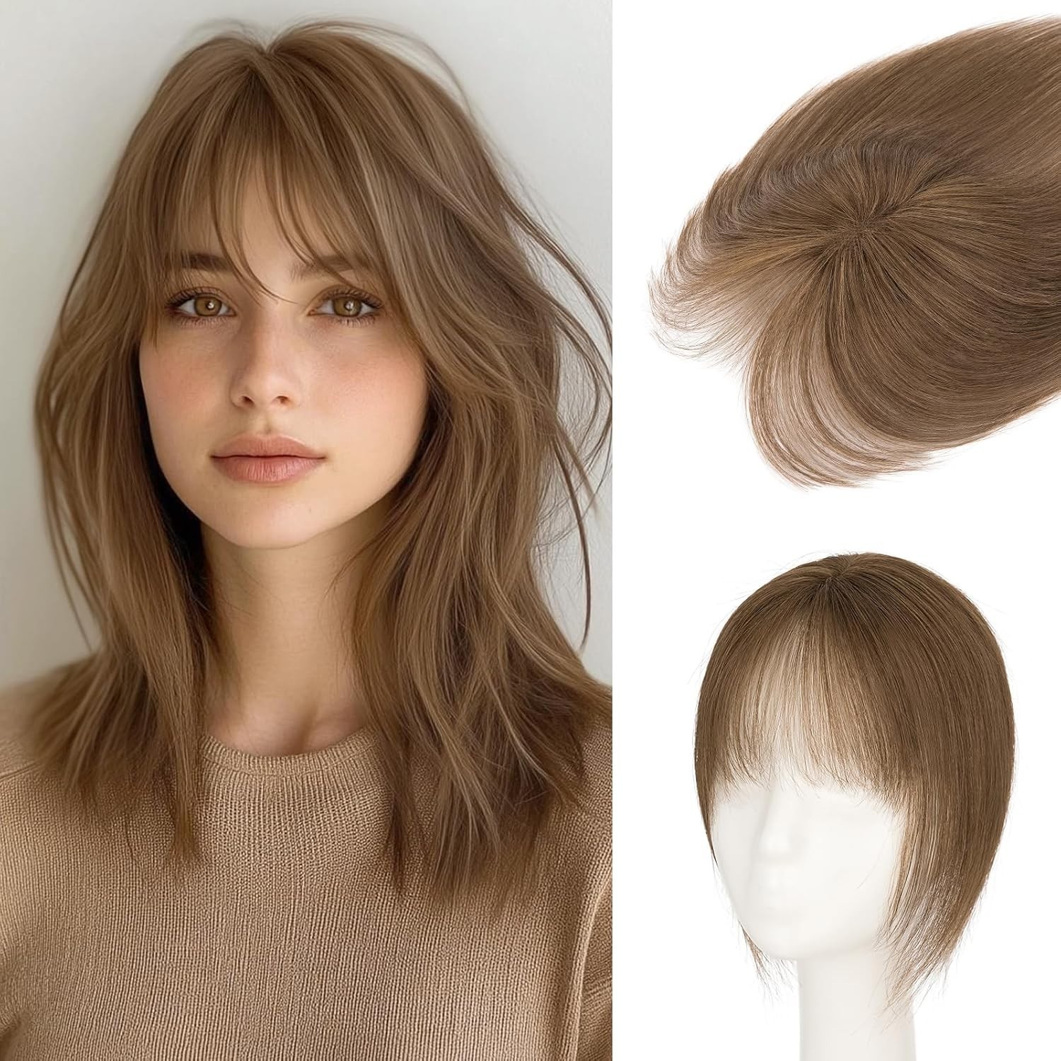 Hair Topper 100% Remy Human Hair, #4 Medium Brown, 10″ w/ Air Bangs FREE SHIP!