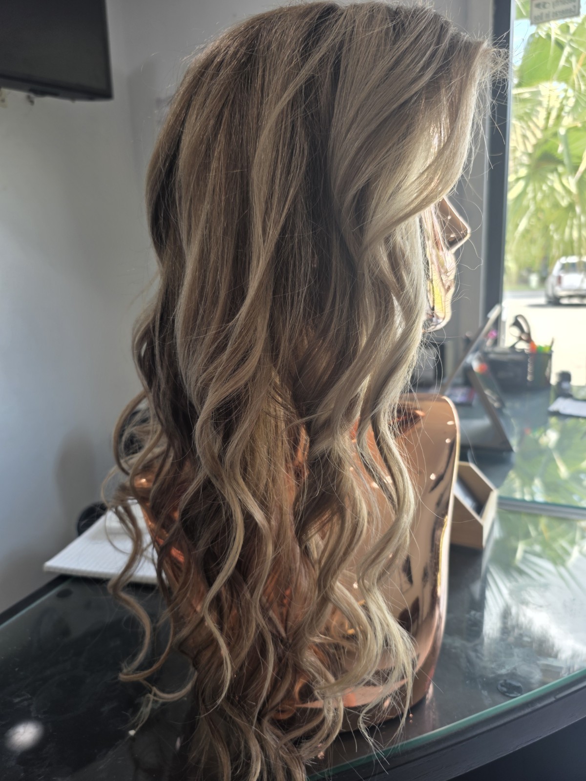 Natural 20″ blonde, custom color 100% human hair wig, glueless cap structure