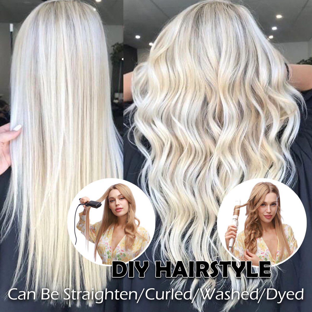 100% Human Hair Clip In Remy Hair Extensions Real Soft FULL HEAD Invisible Grey#
