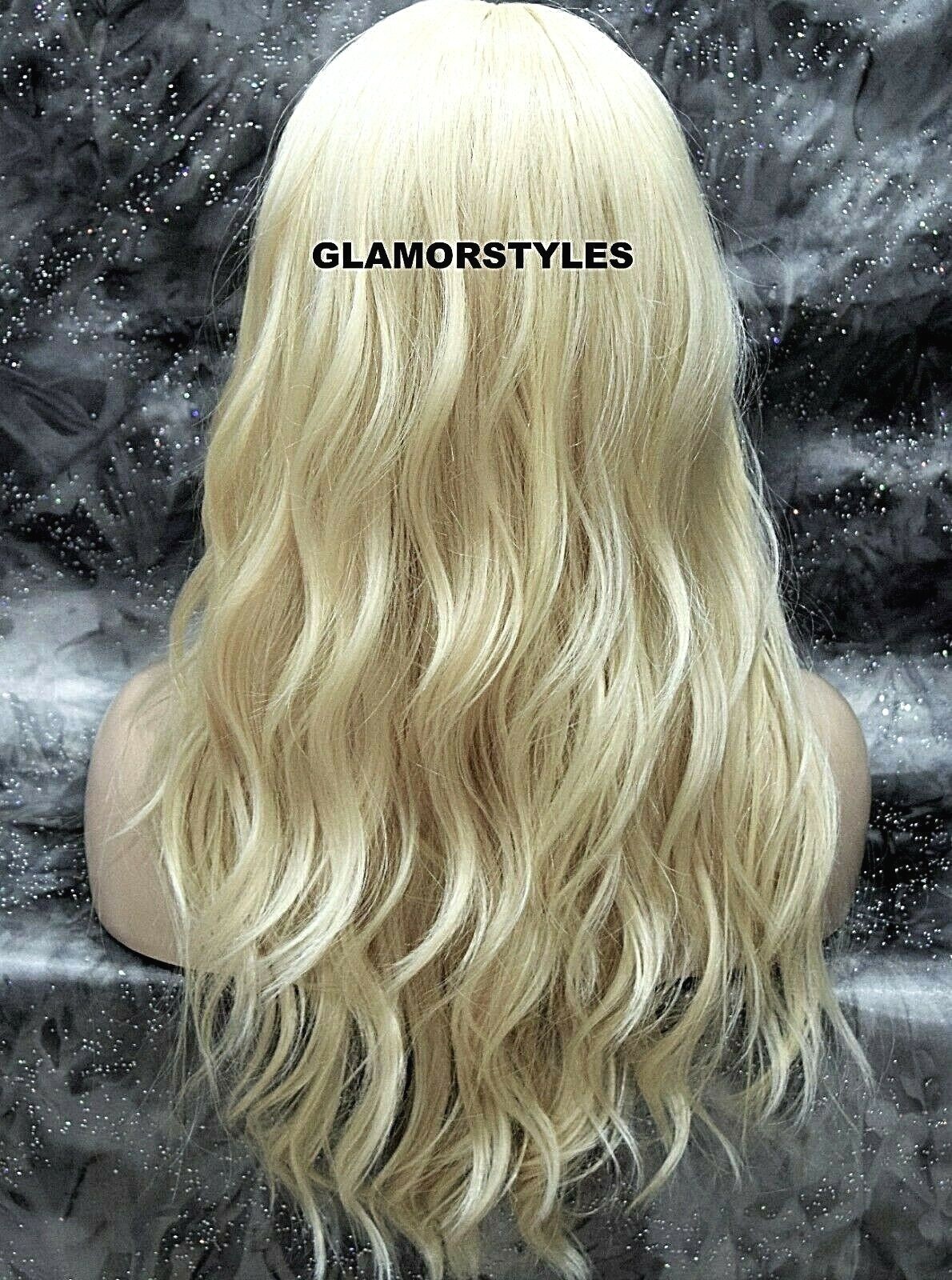 FULL WIG LONG LAYERED WAVY WITH BANGS BLEACH BLONDE #613 HEAT OK NWT