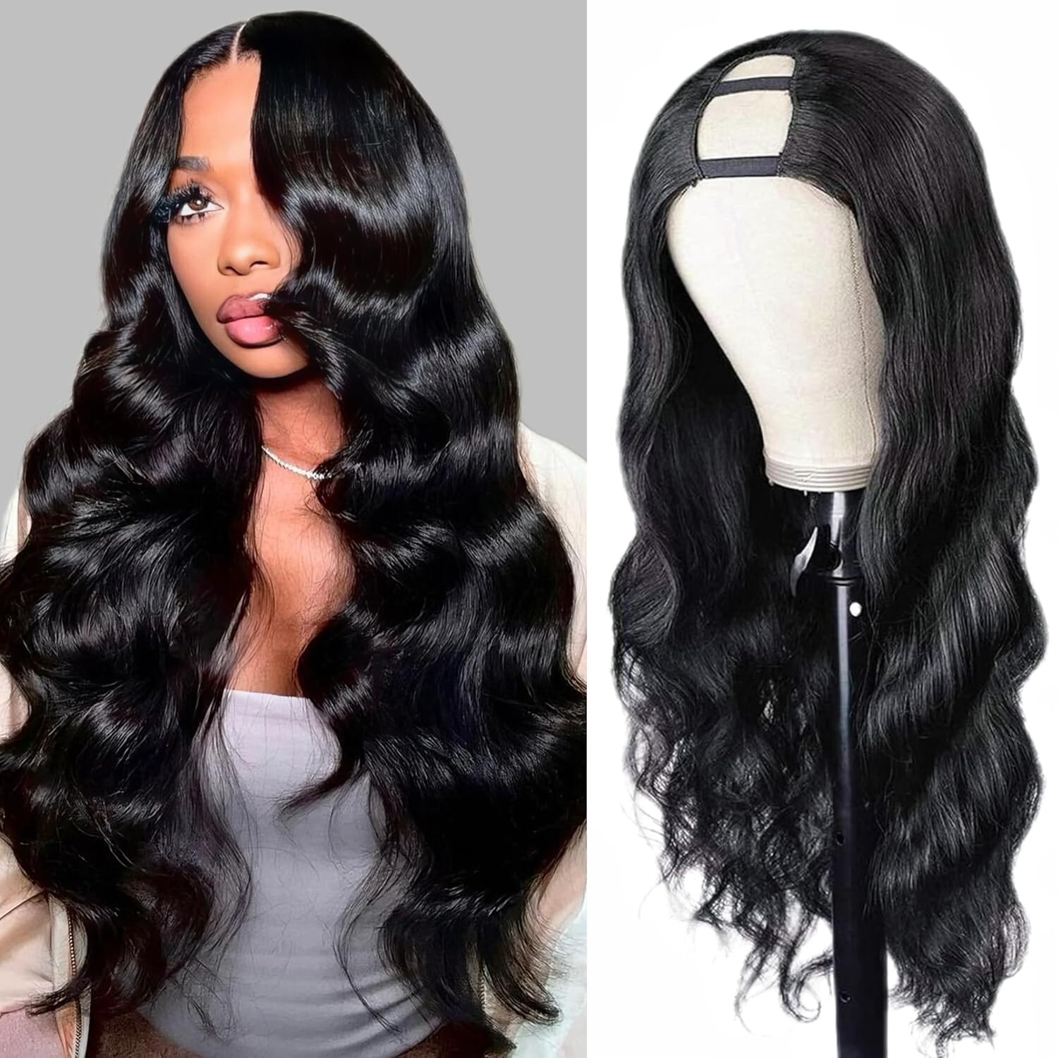 18 Inch U Part Body Wave Wig Human Hair Glueless No Sew In 180% Density