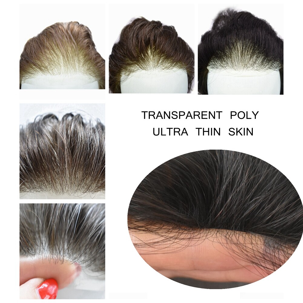 Ultra Thin Skin Mens Toupee Invisible Men Hair Replacement System 0.03MM