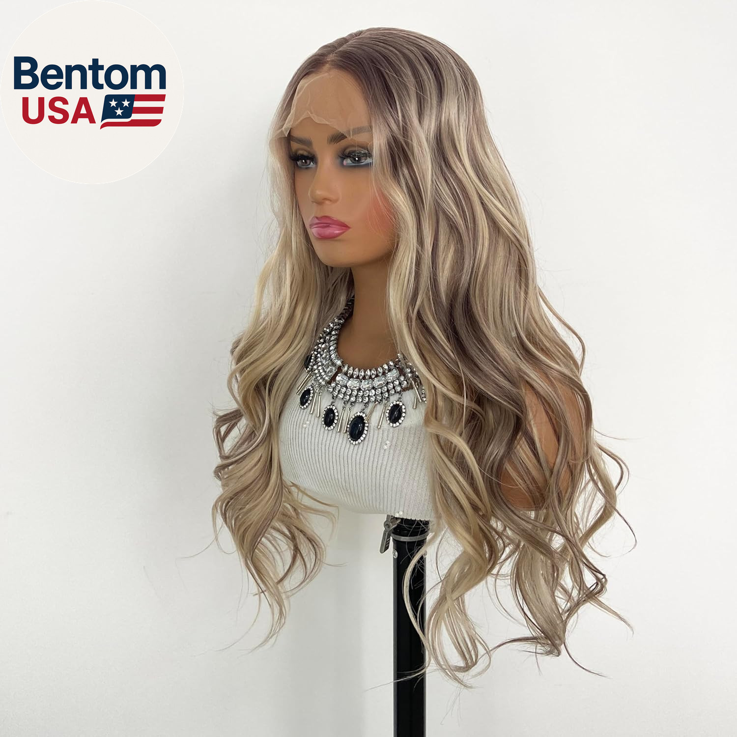 Highlight Ash Blonde Lace Front Wig Pre Plucked Glueless Long Wavy Brown Light B