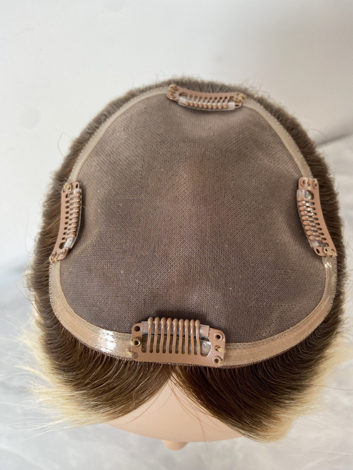 100% HUMAN RUSSIAN HAIR 5″x5″ BLONDE TOPPER BROWN ROOTED OMBRE HAIRPIECE